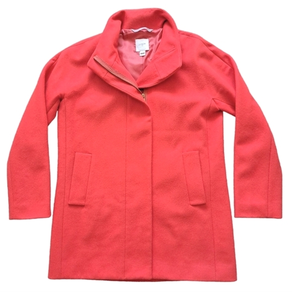 SOLD J. Crew Factory City long Coat Cocoon wool blend Pea coral red winter 10 - Picture 13 of 16